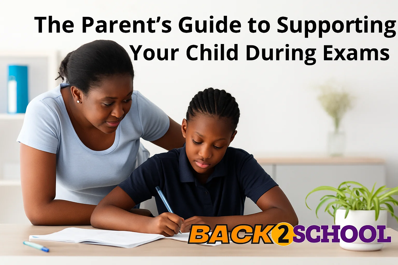 Parent helping child study during exam season.